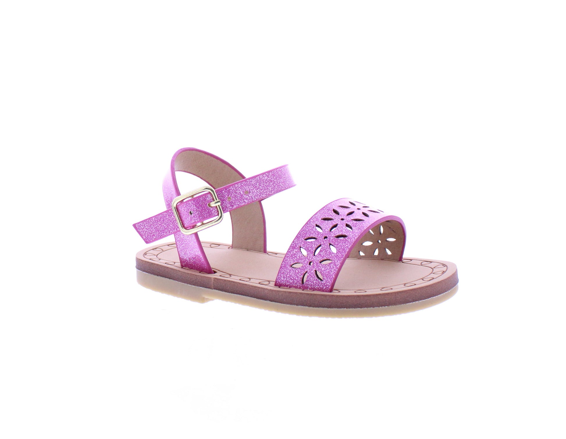 Girls Glitter Sandal with Laser Cut Flowers