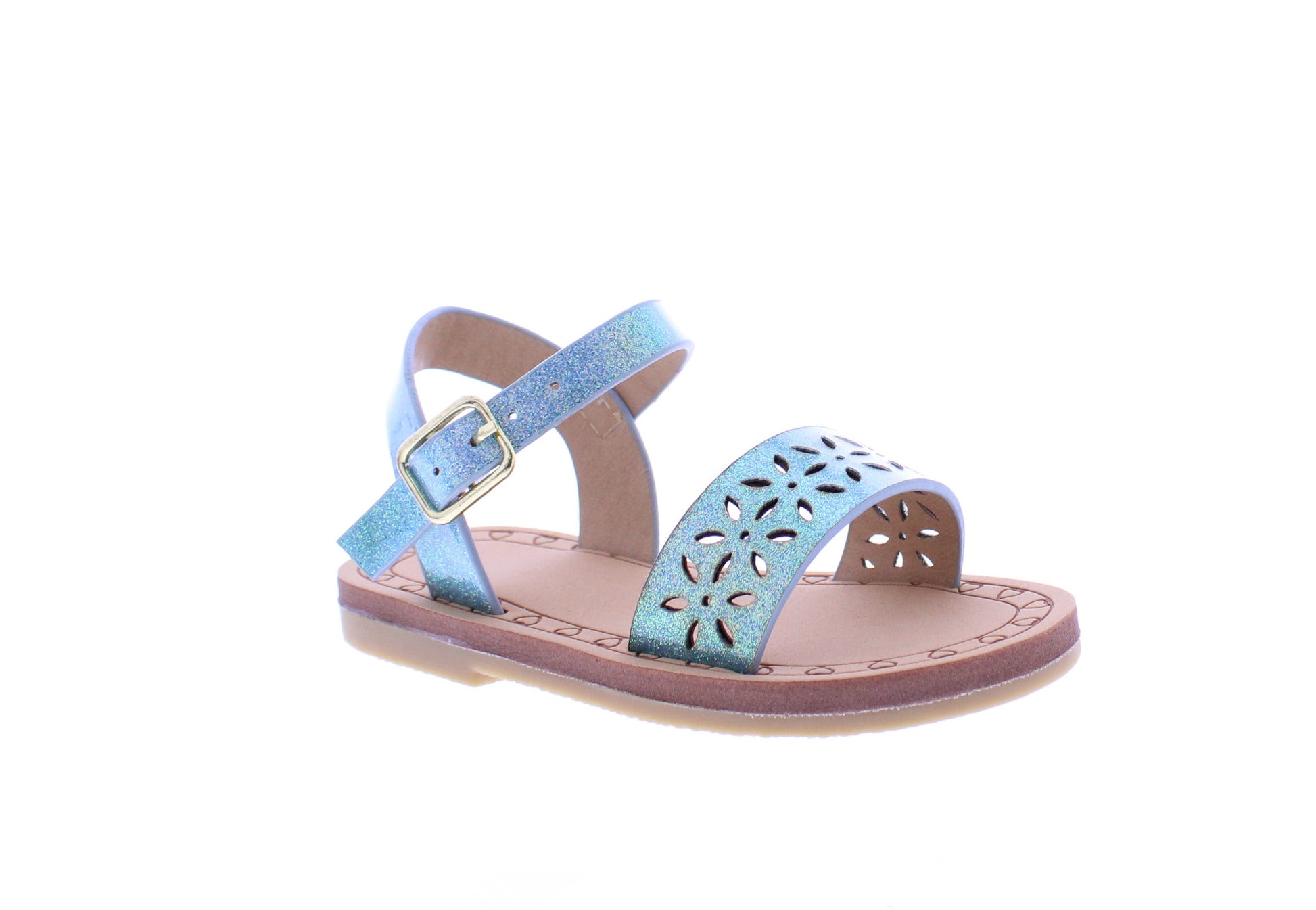 Girls Glitter Sandal with Laser Cut Flowers