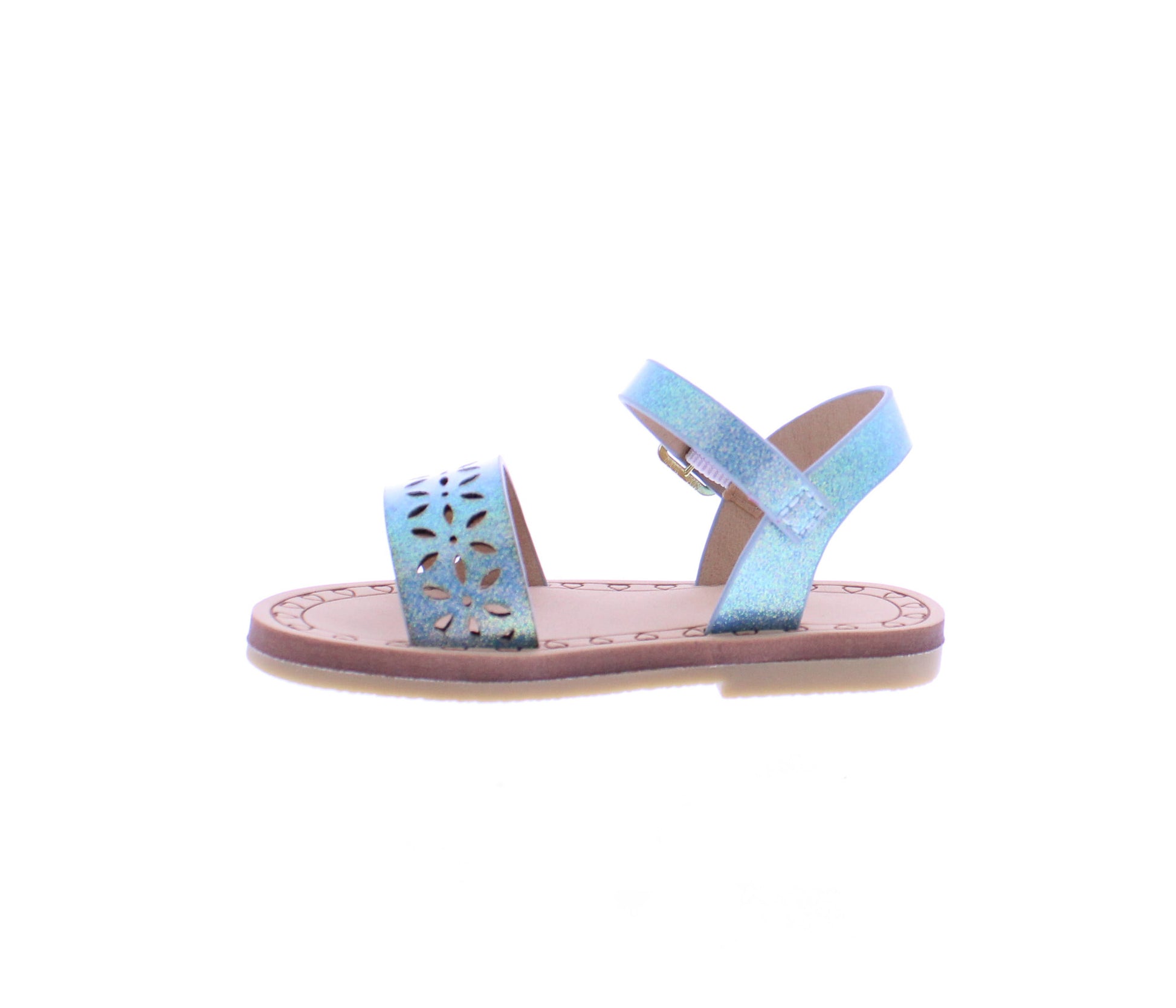 Girls Glitter Sandal with Laser Cut Flowers
