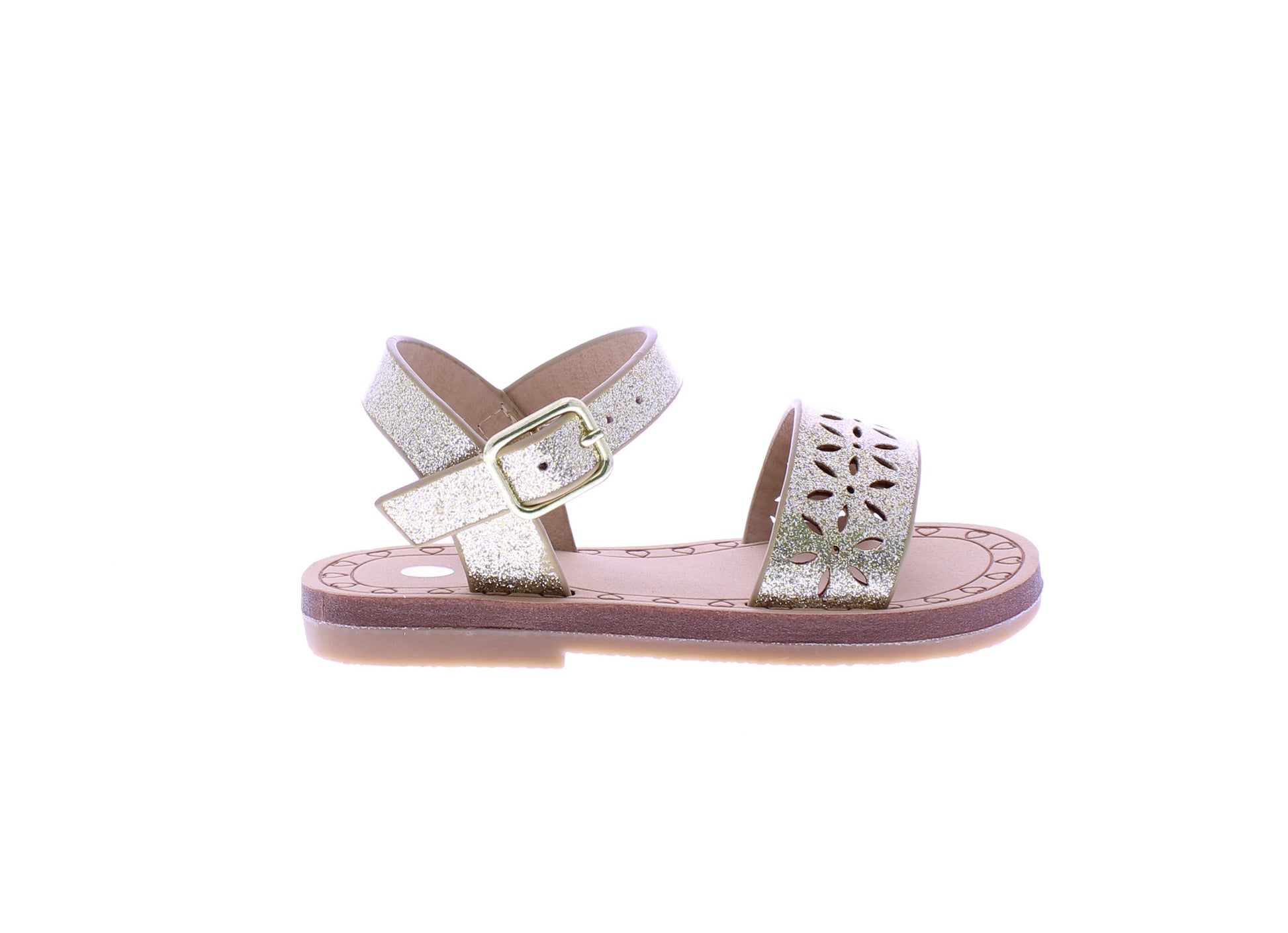 Girls Glitter Sandal with Laser Cut Flowers