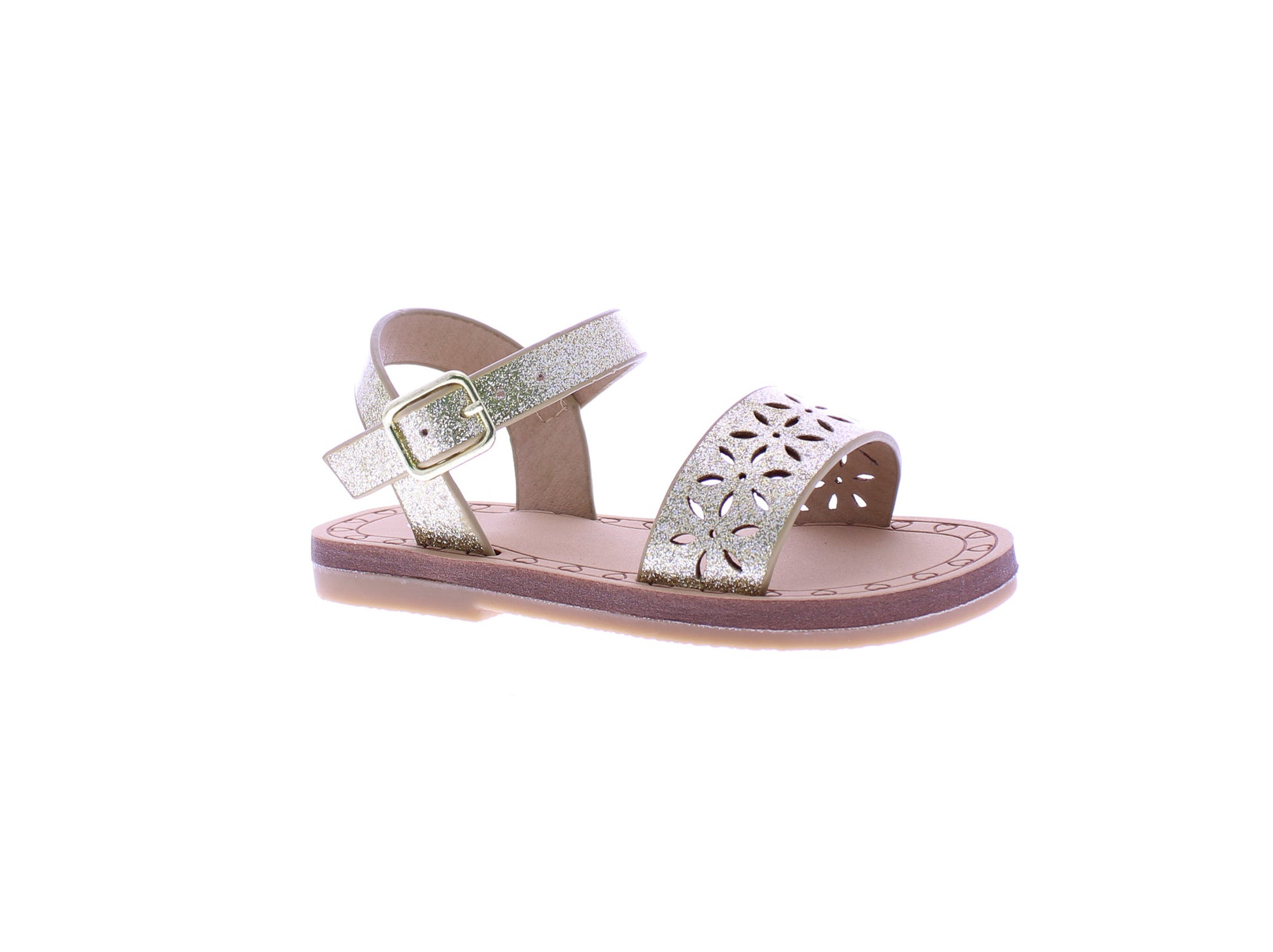 Girls Glitter Sandal with Laser Cut Flowers
