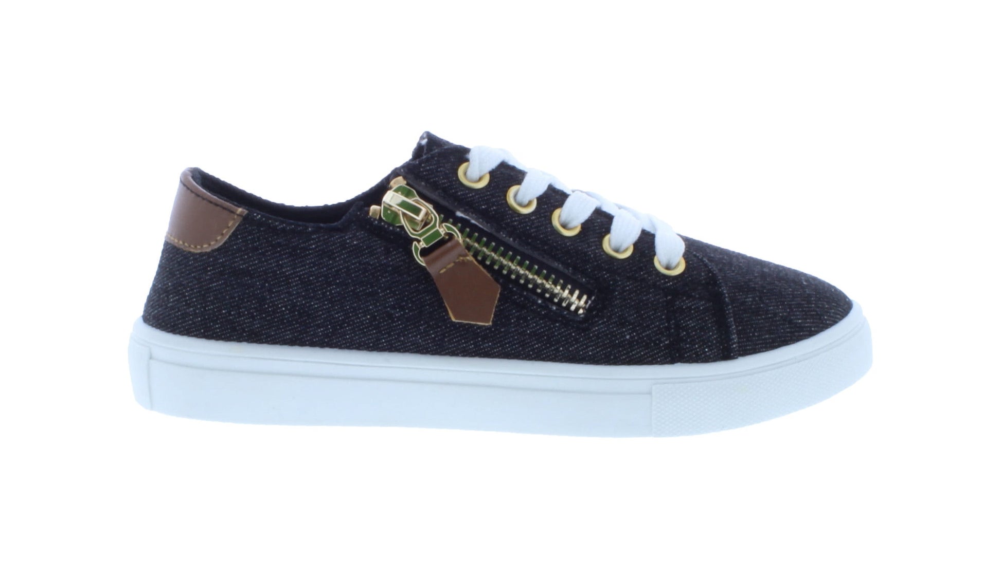 Girls Fabric Lace Up Sneaker with Decorative Zipper