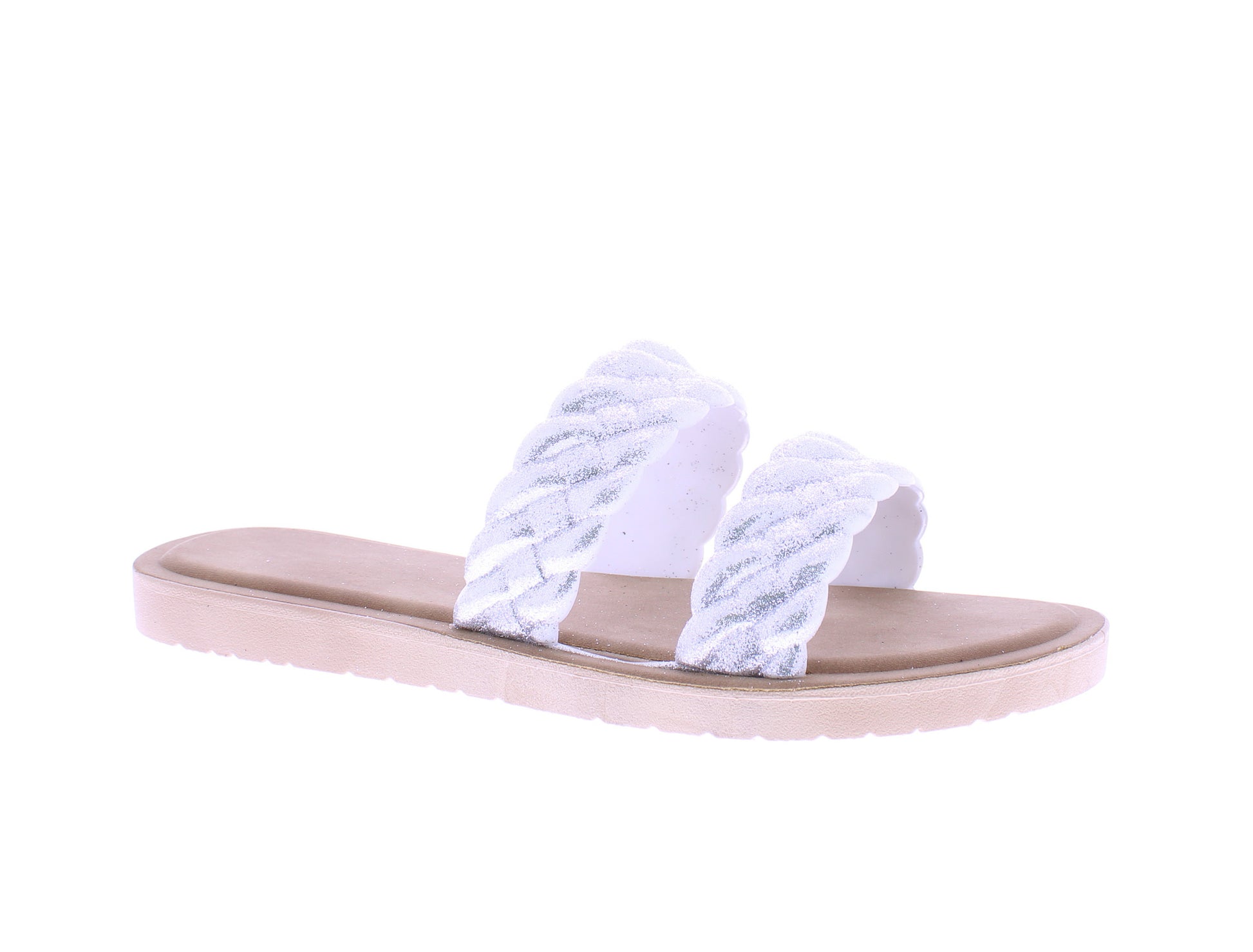 Women Double Braided Band Glitter Slip On