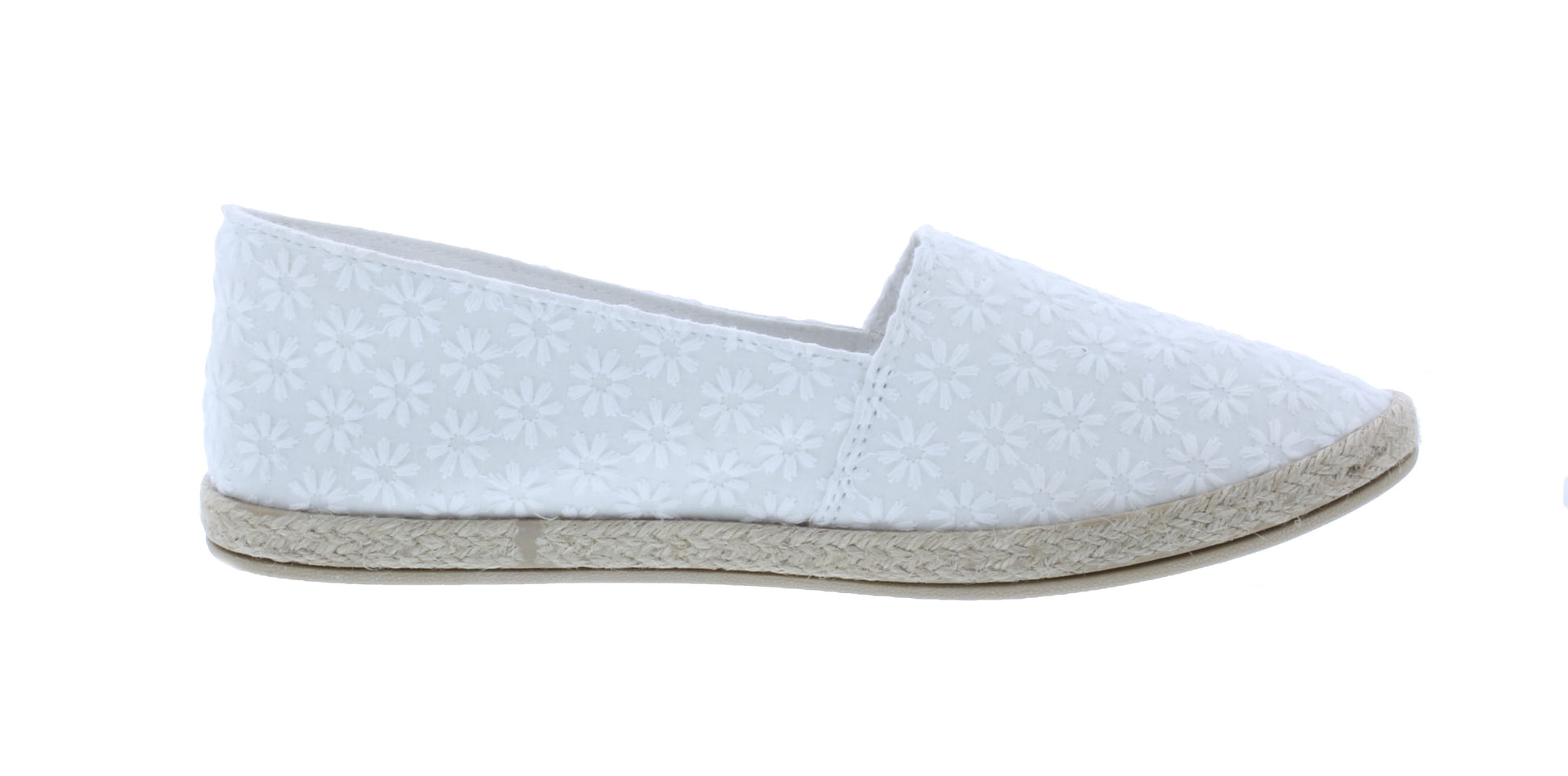 Women Flower Stitched Fabric Slip On