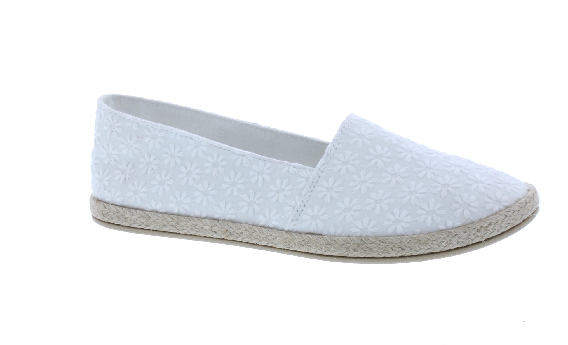 Women Flower Stitched Fabric Slip On