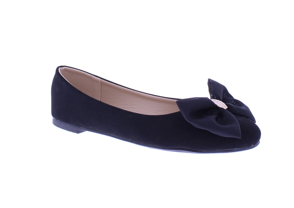 Women Suede Ballerina with Chiffon Bow