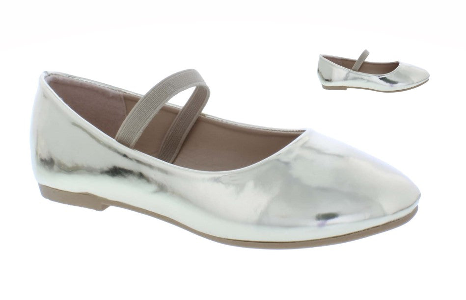 Girls Faux Leather Ballerina with Elastic