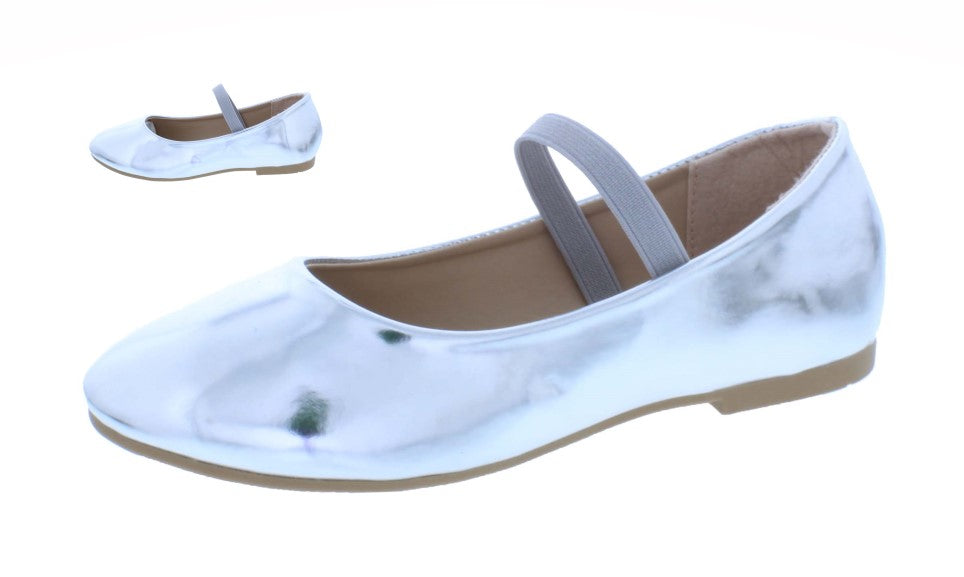Girls Faux Leather Ballerina with Elastic