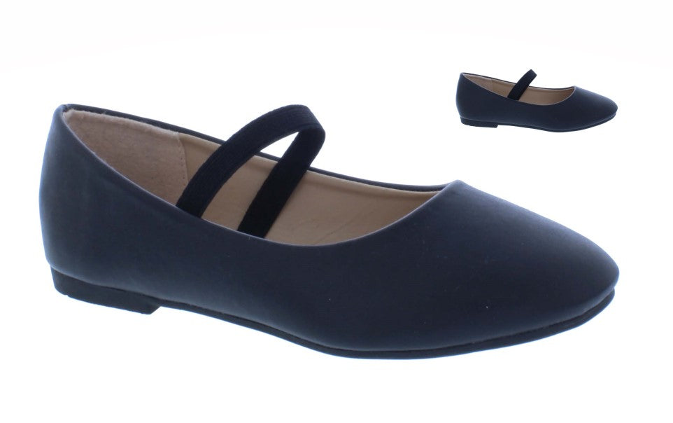 Girls Faux Leather Ballerina with Elastic