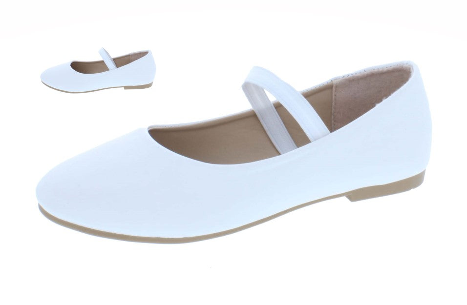 Girls Faux Leather Ballerina with Elastic