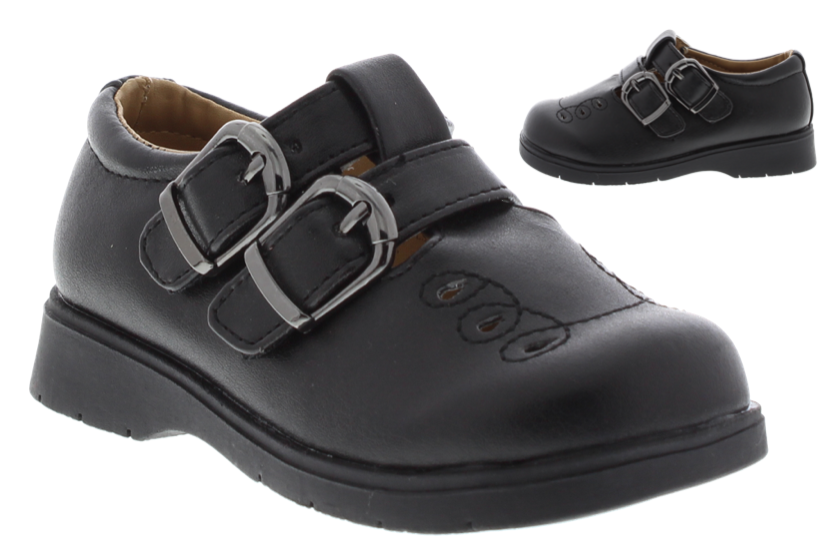 Girls Faux Buckle School Shoe