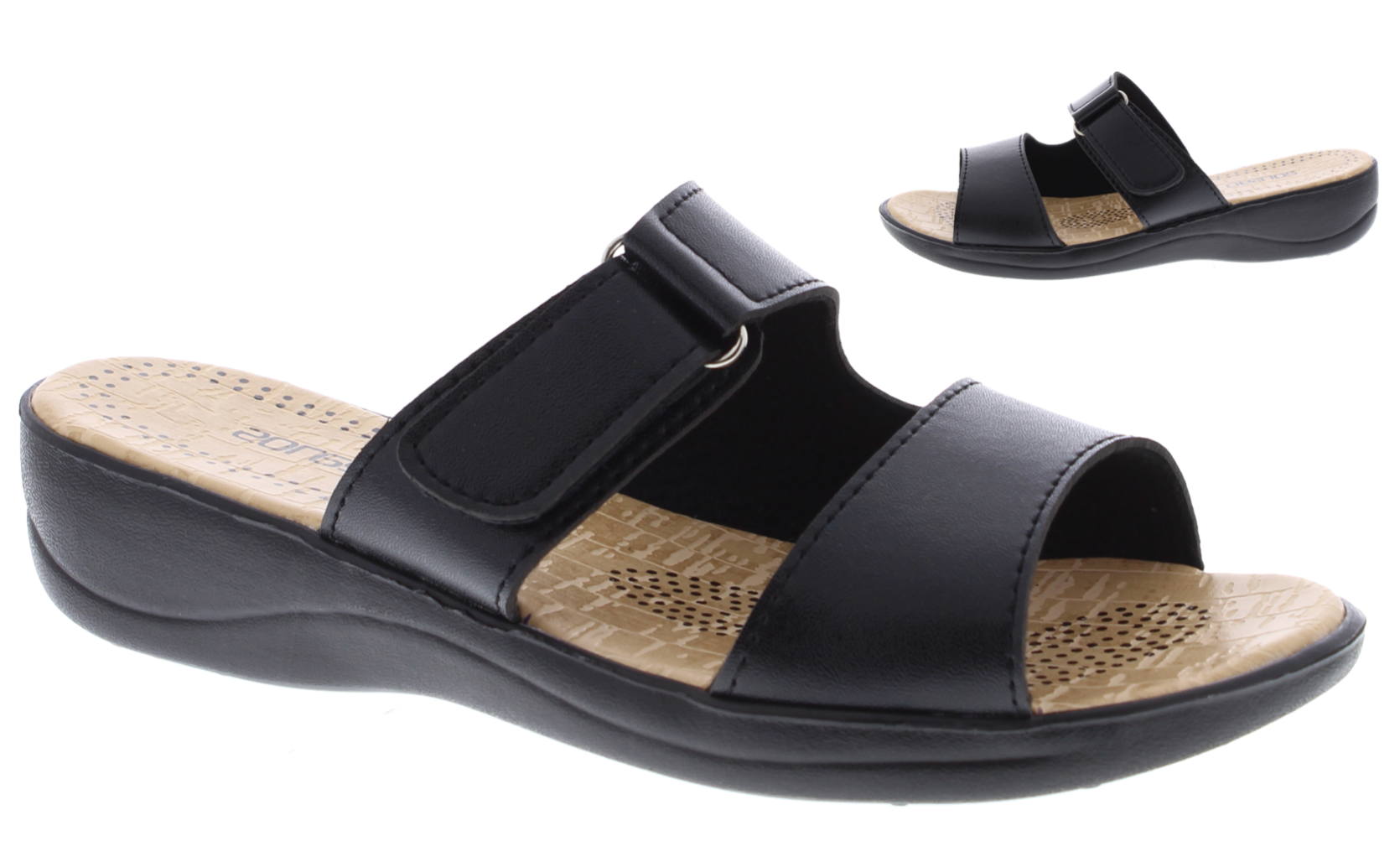 Sandalias con velcro de cuero sintético para mujer