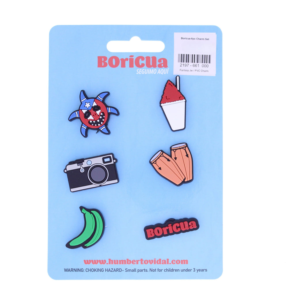 Set of colorful pins on a blue card with 'BOriCuA' branding.