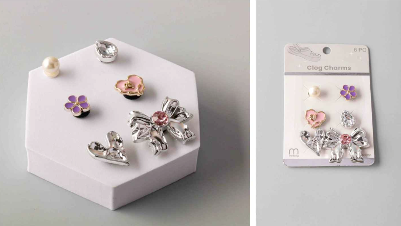 Rhinestone + Heart Shoe Charms