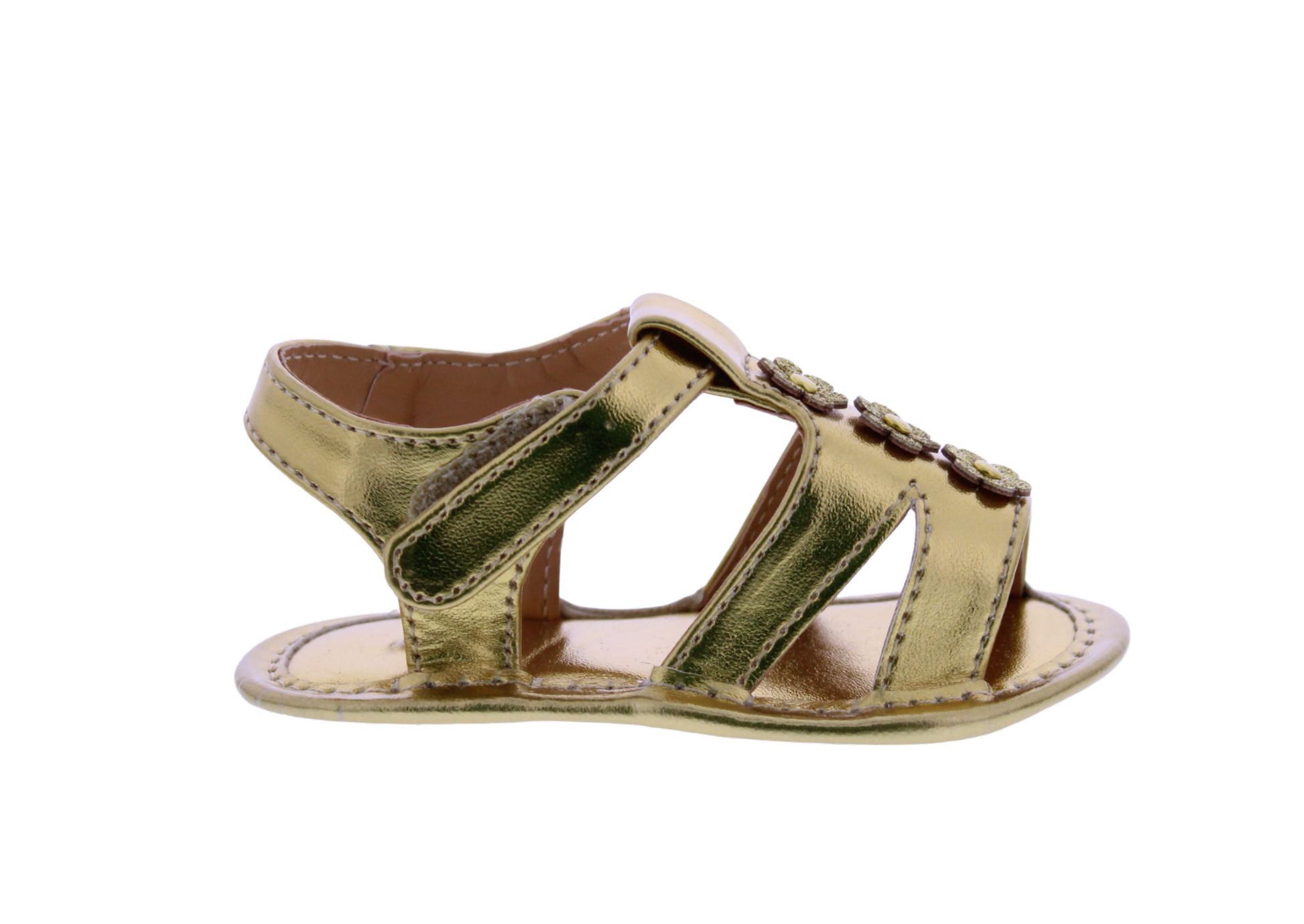 Gold sandal on a white background