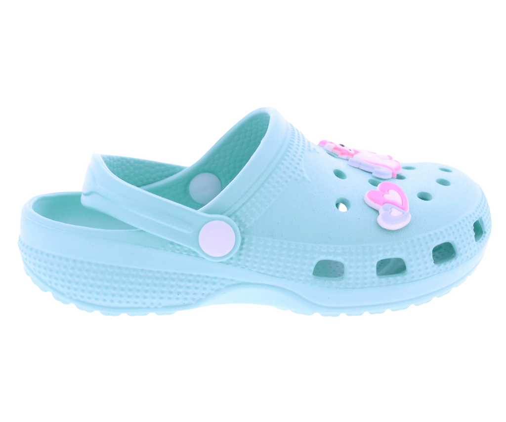 Girls Clog with Unicorn + Hearts Charms