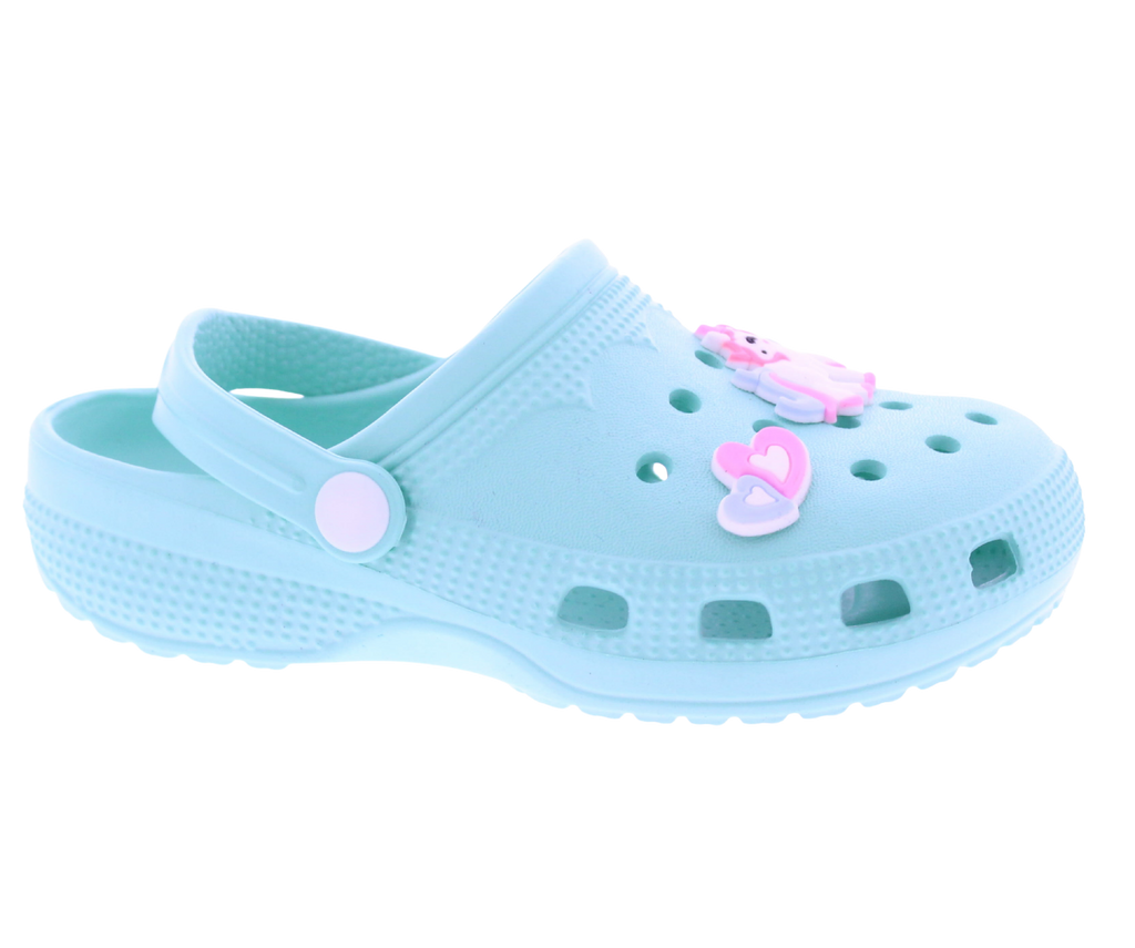 Girls Clog with Unicorn + Hearts Charms