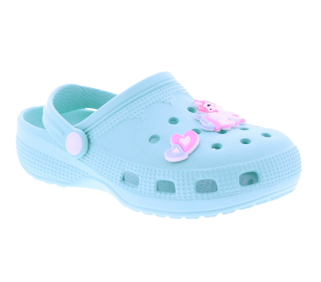 Girls Clog with Unicorn + Hearts Charms