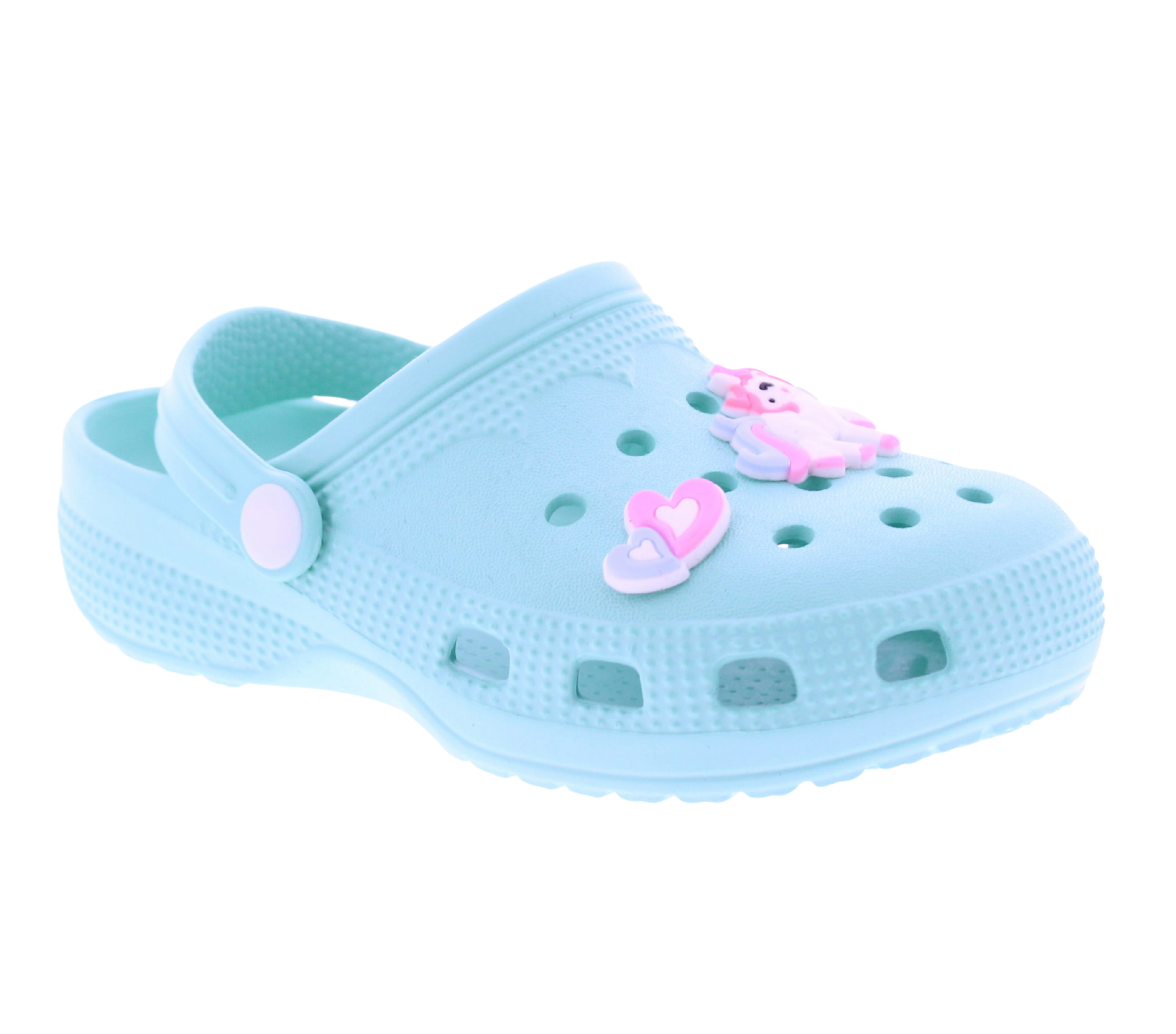Girls Clog with Unicorn + Hearts Charms
