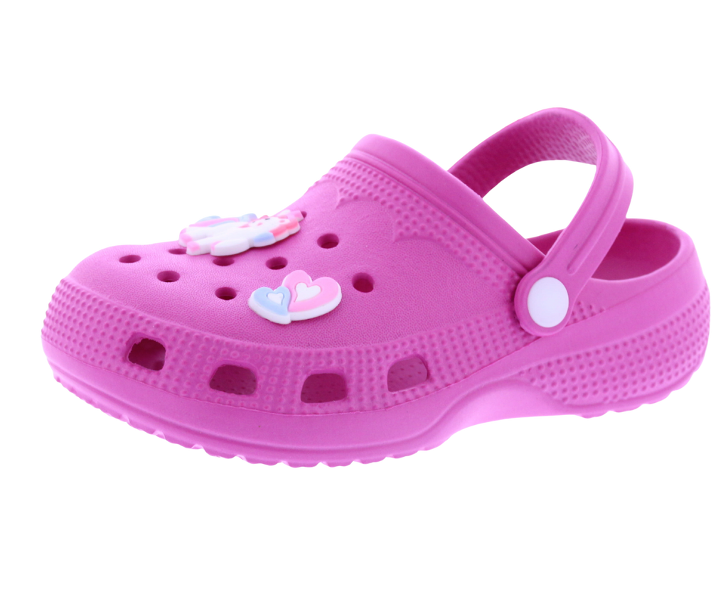 Girls Clog with Unicorn + Hearts Charms