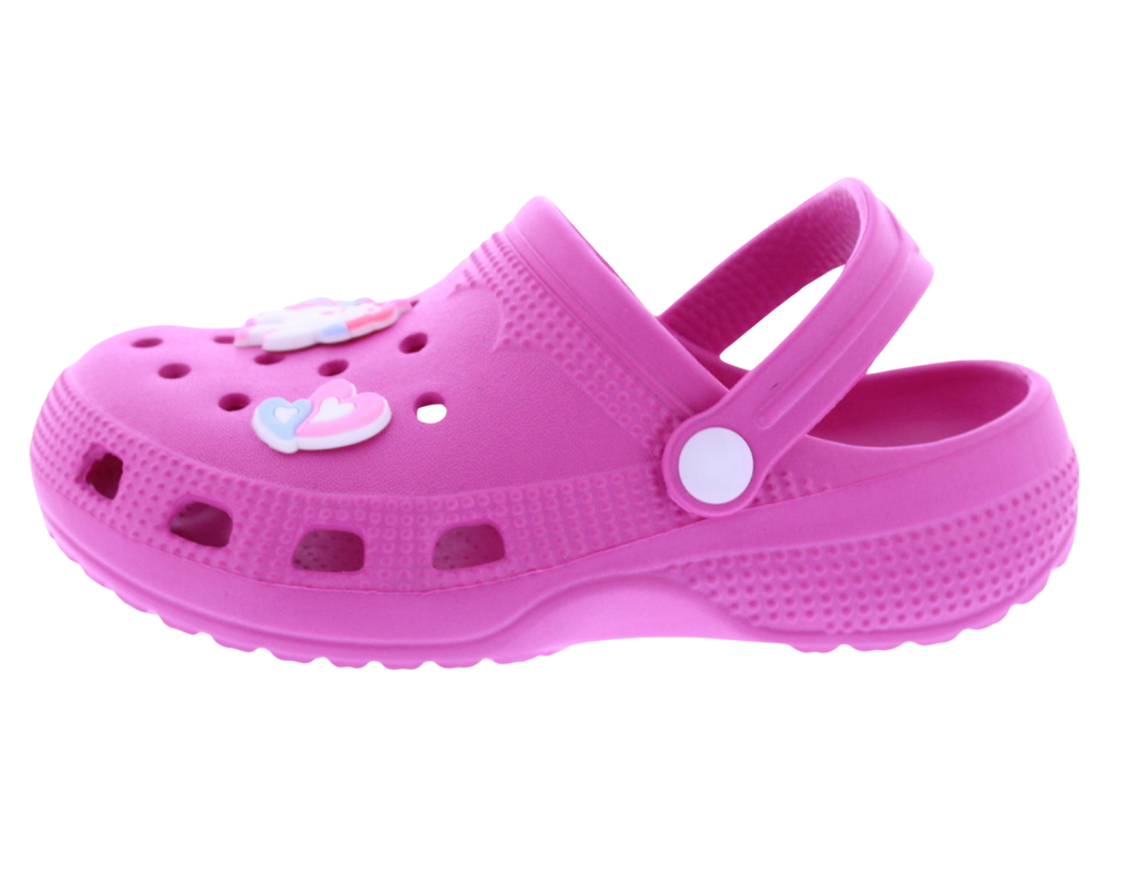 Girls Clog with Unicorn + Hearts Charms