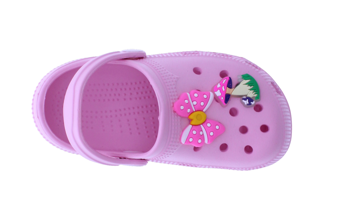 Pink sandal with decorative elements on a white background