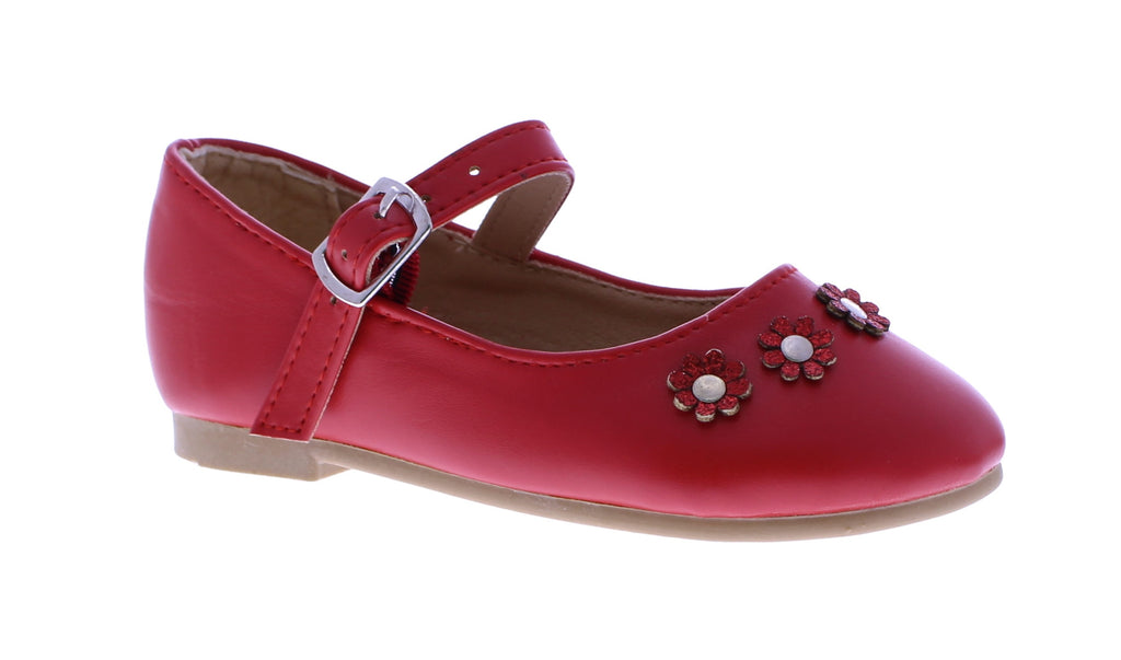 Girls Faux Leather Glitter Flower Ballerina