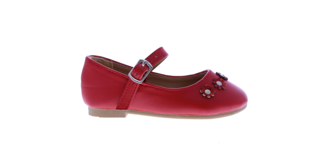 Girls Faux Leather Glitter Flower Ballerina