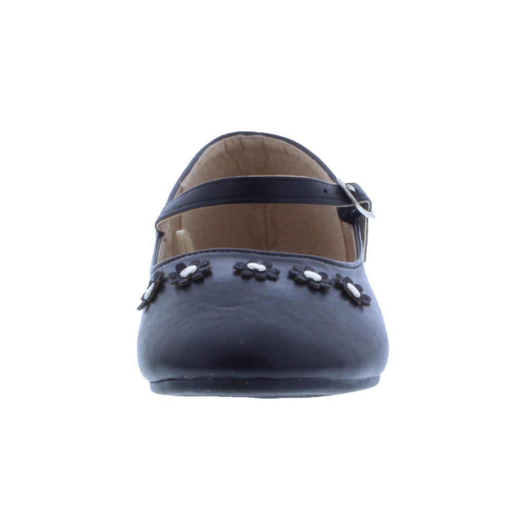 Girls Faux Leather Glitter Flower Ballerina