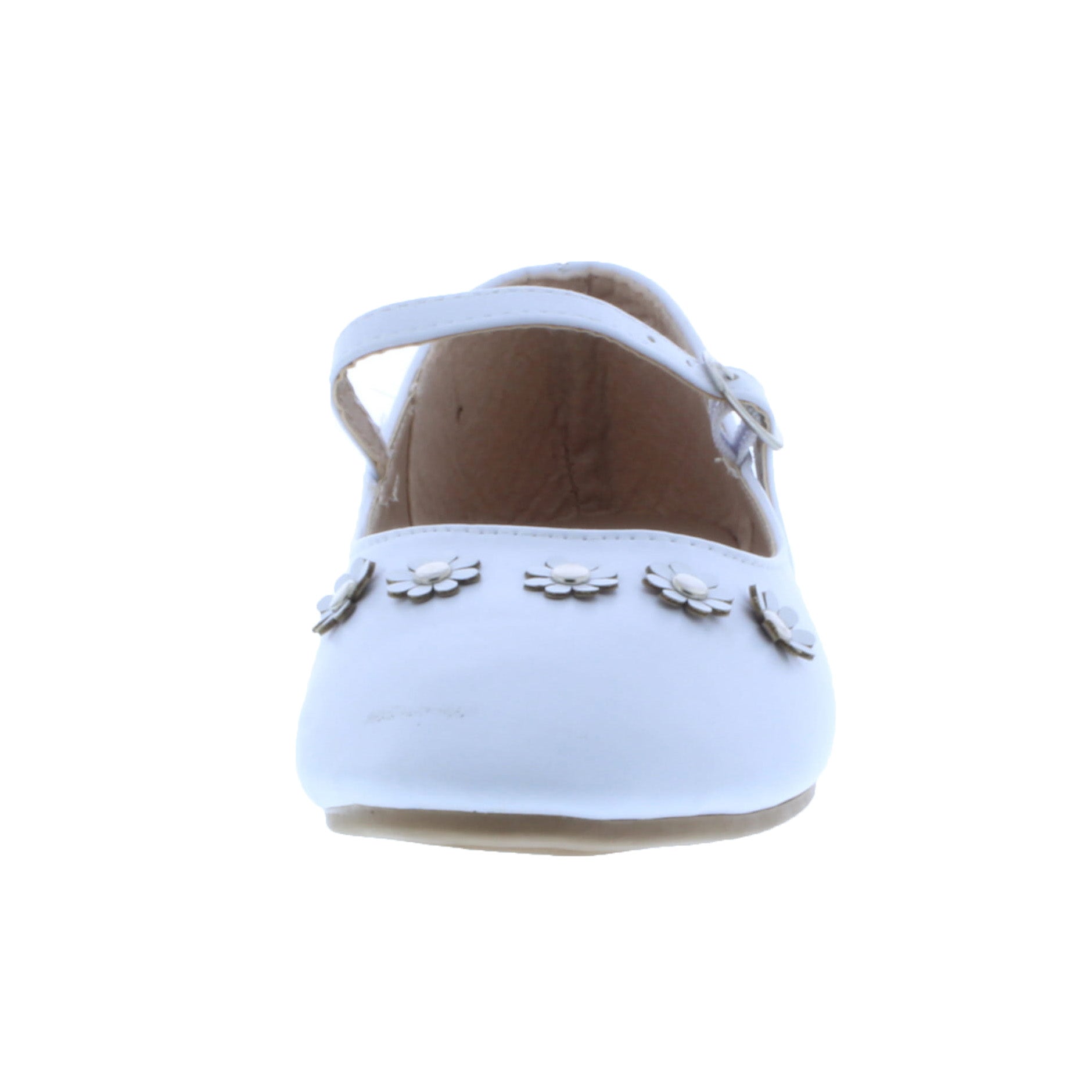 Girls Faux Leather Glitter Flower Ballerina
