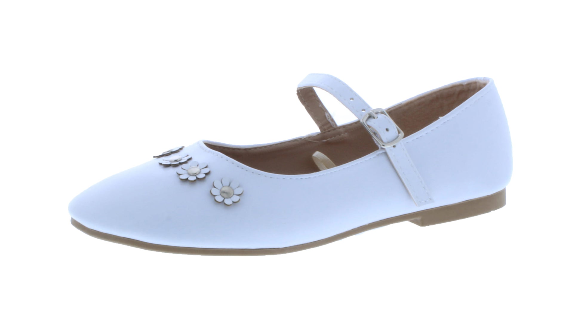 Girls Faux Leather Glitter Flower Ballerina