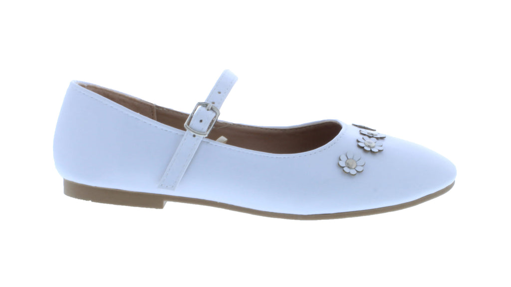 Girls Faux Leather Glitter Flower Ballerina