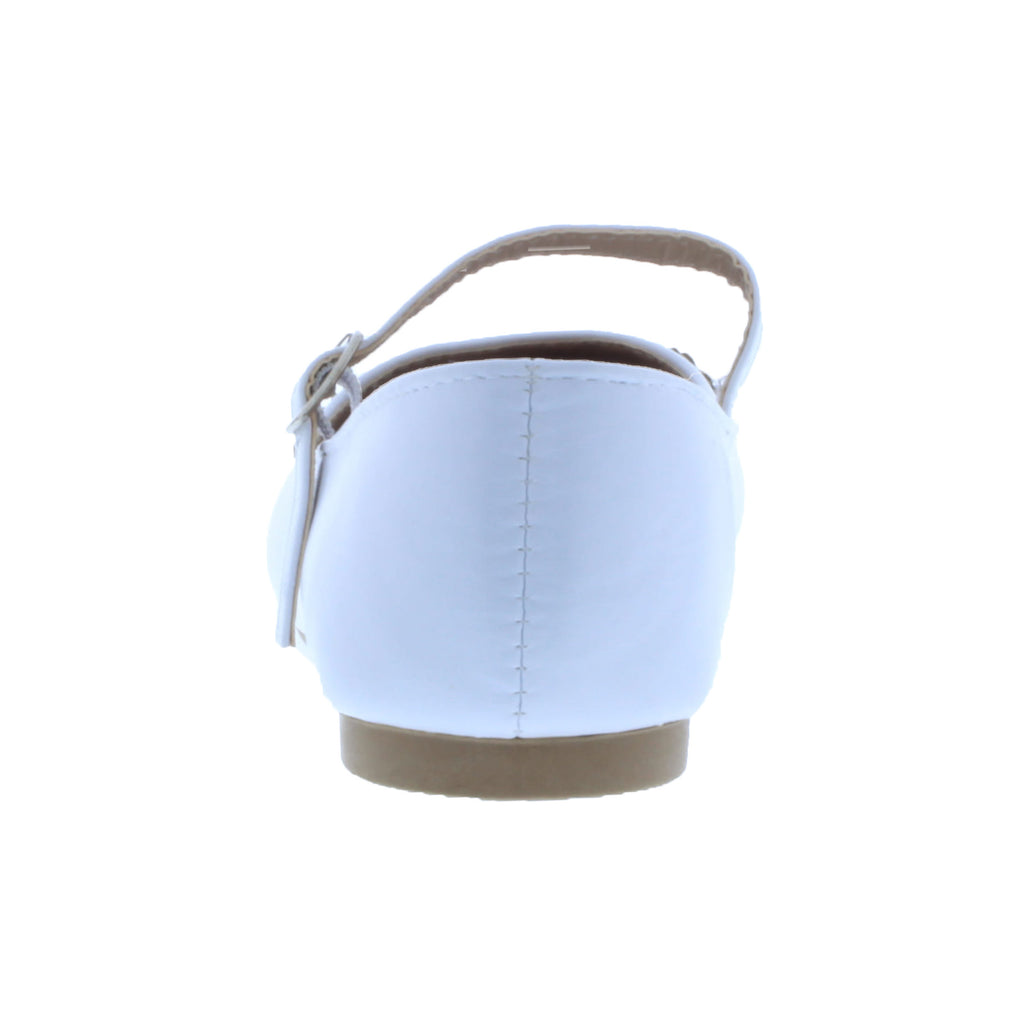 Girls Faux Leather Glitter Flower Ballerina