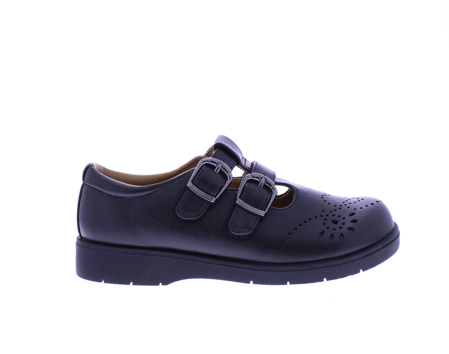 Girls Faux Buckle School Shoe