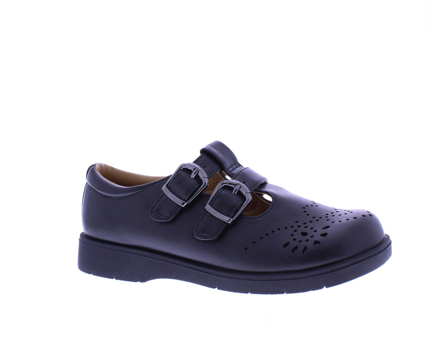 Girls Faux Buckle School Shoe