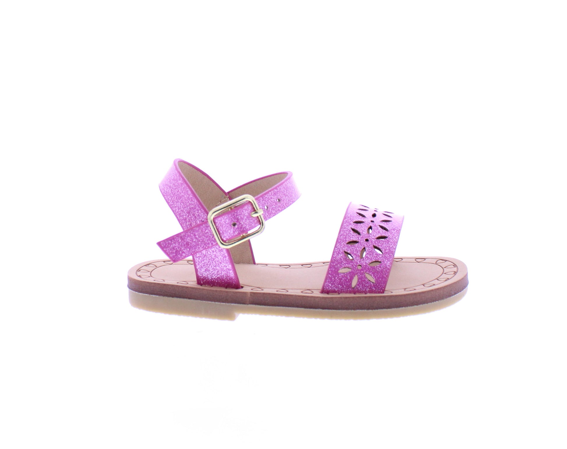 Girls Glitter Sandal with Laser Cut Flowers