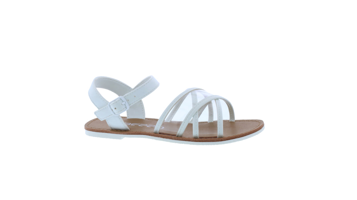 Girls Crisscross Faux Leather and Clear Sandal