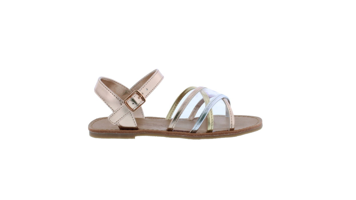 Girls Crisscross Faux Leather and Clear Sandal