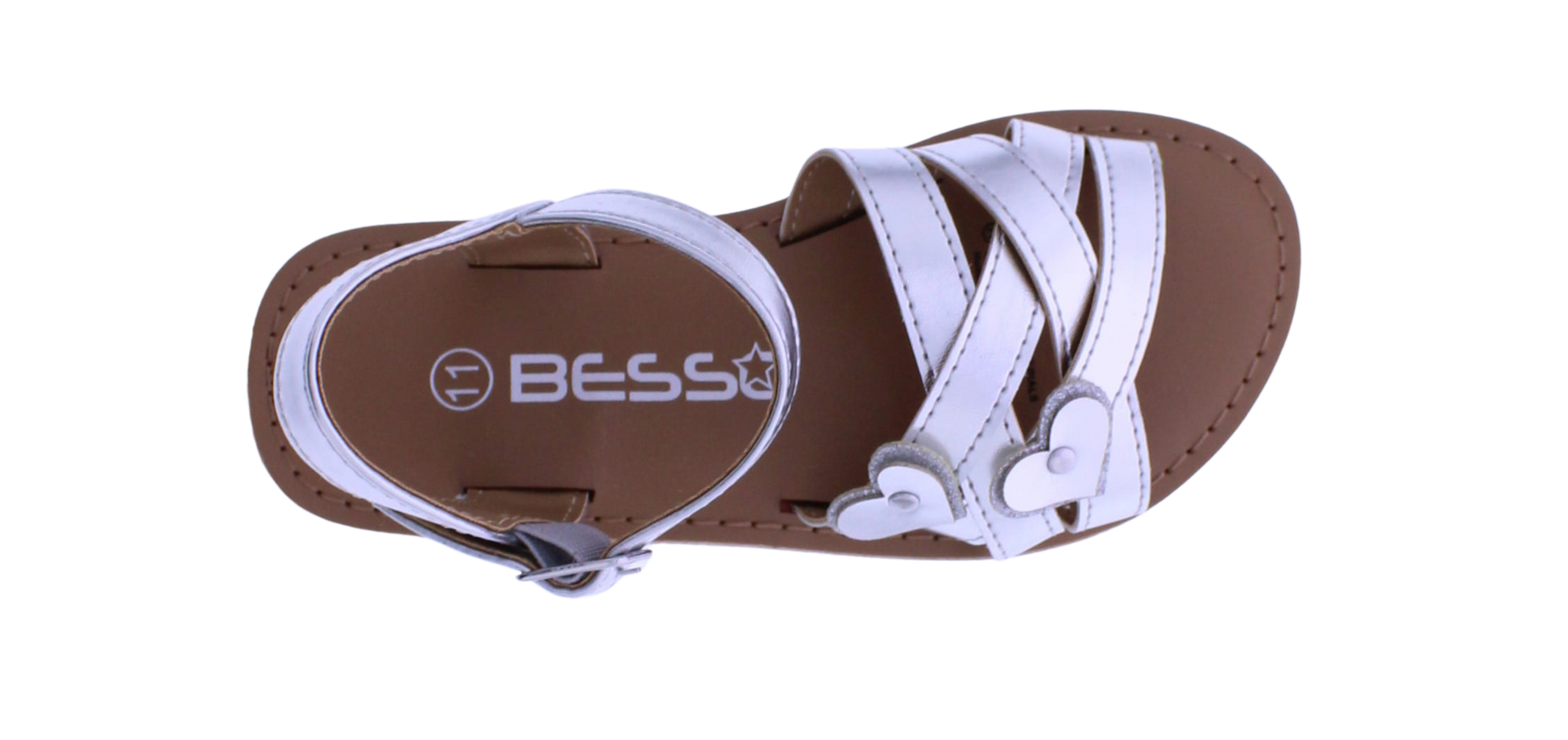 White sandal with brown sole on a white background