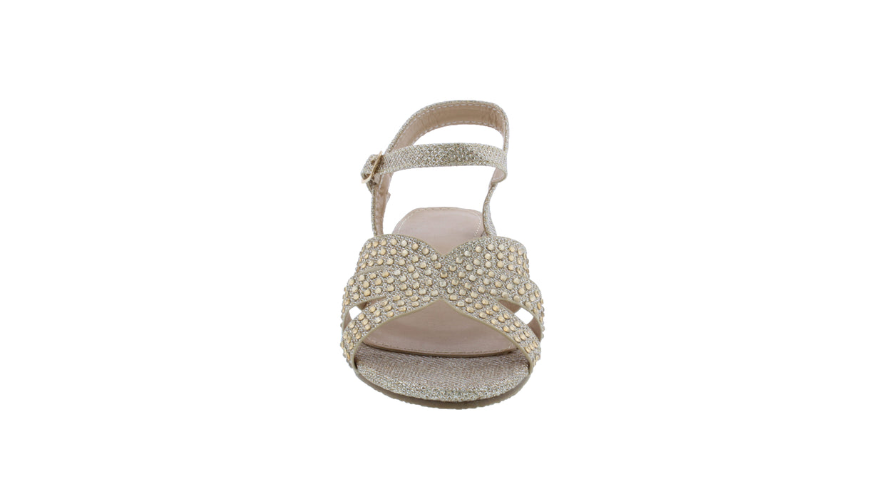 Girls Sparkle and Rhinestone Sandal with Heel and Buckle Closure