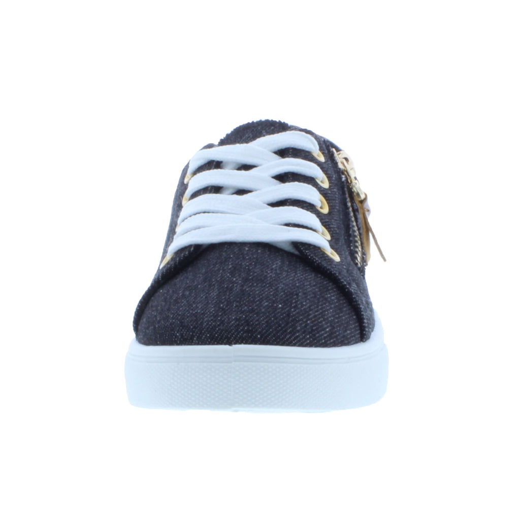 Girls Fabric Lace Up Sneaker with Decorative Zipper