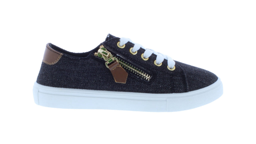 Girls Fabric Lace Up Sneaker with Decorative Zipper