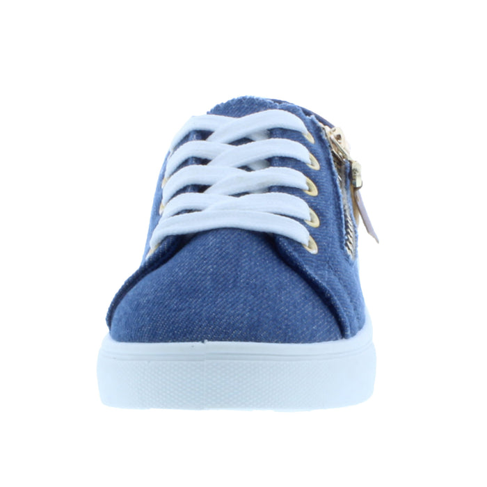Girls Fabric Lace Up Sneaker with Decorative Zipper