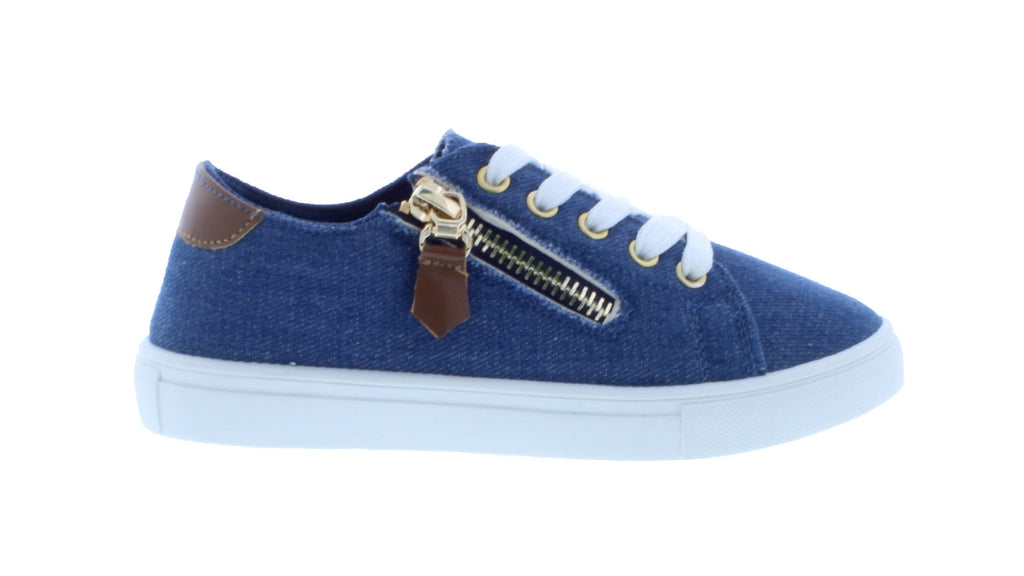 Girls Fabric Lace Up Sneaker with Decorative Zipper