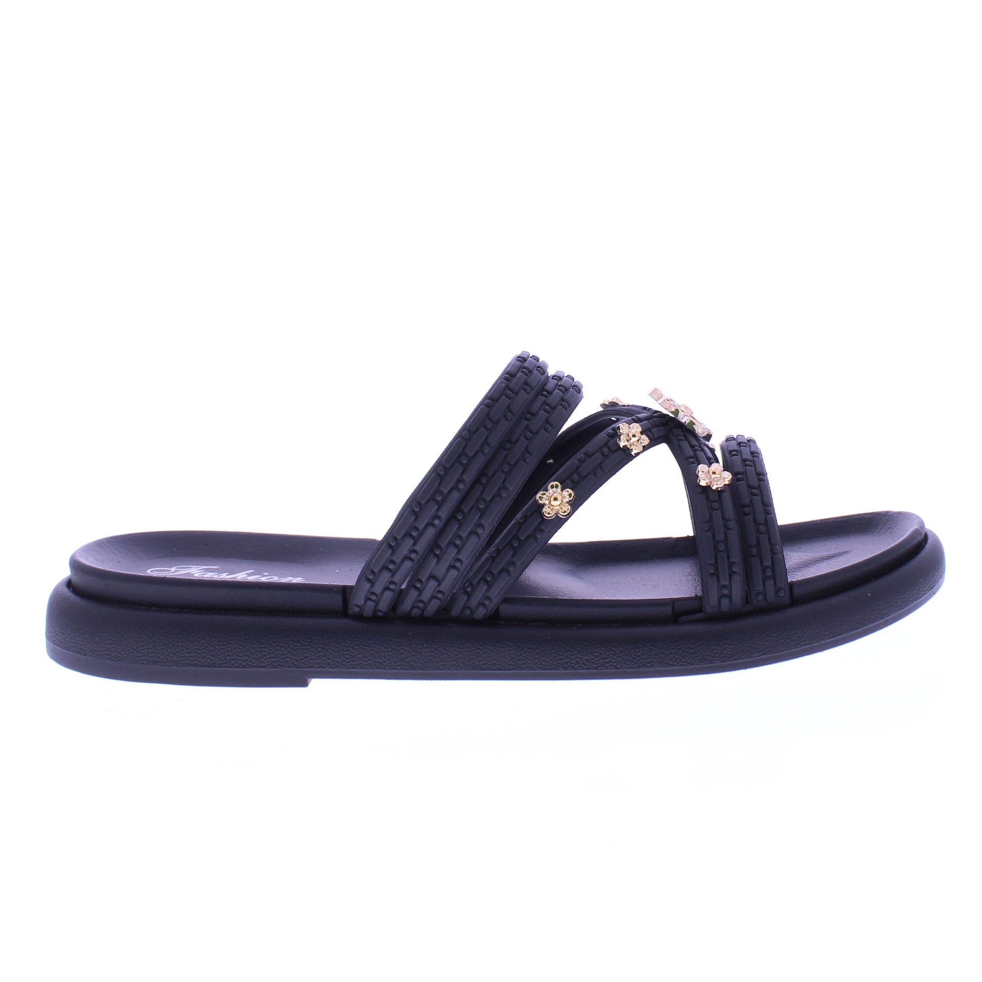 Women Slide with Gold  Flower Studs