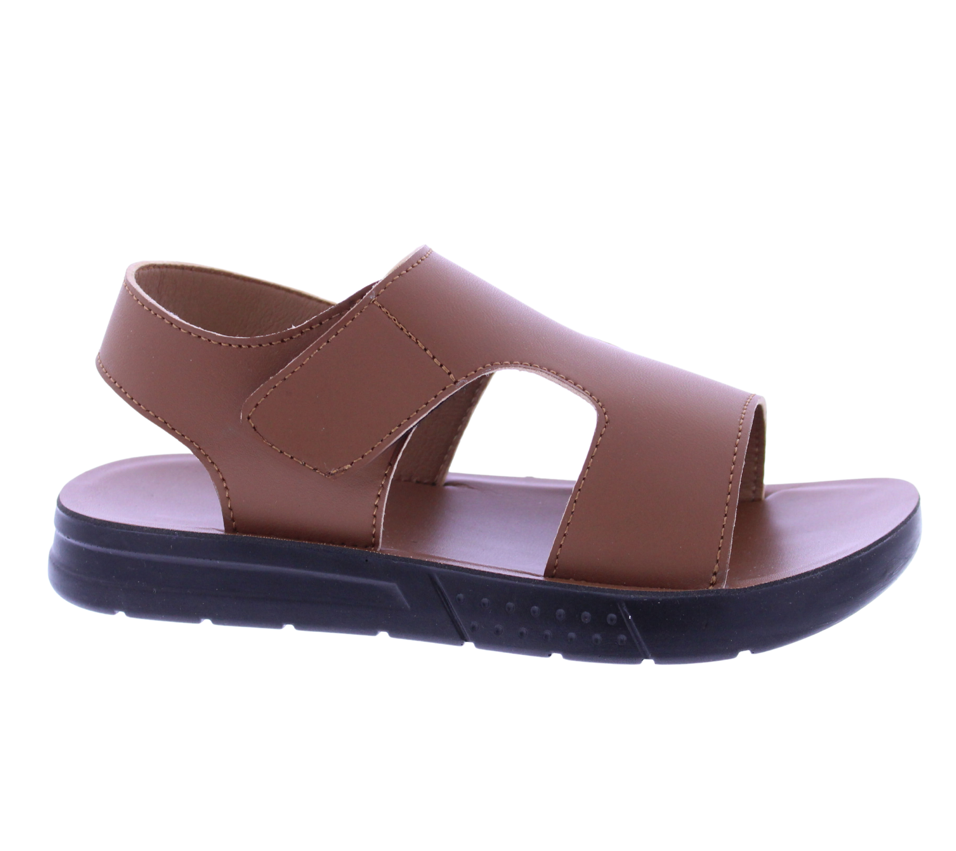 Brown sandal with a black sole on a white background
