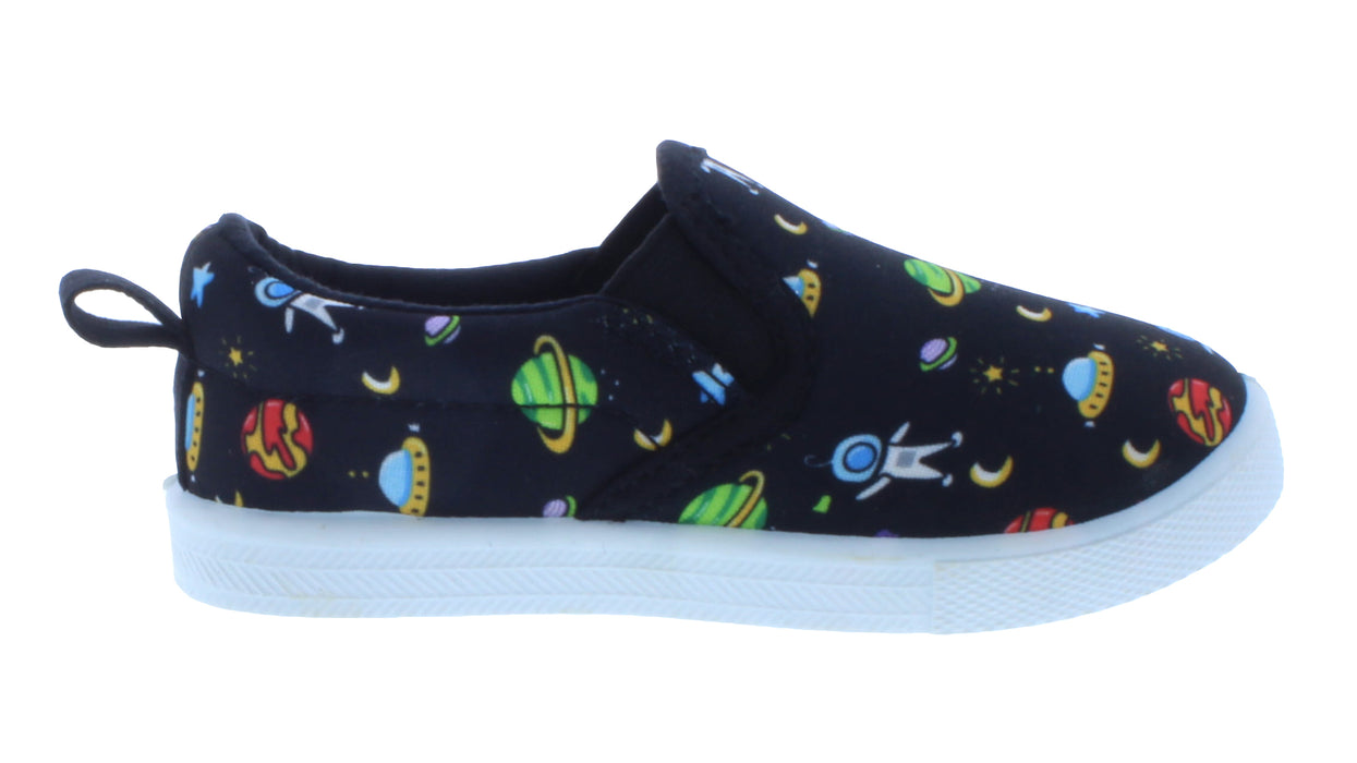 Boys Fabric Slip On Sneaker with Alien and Car Print