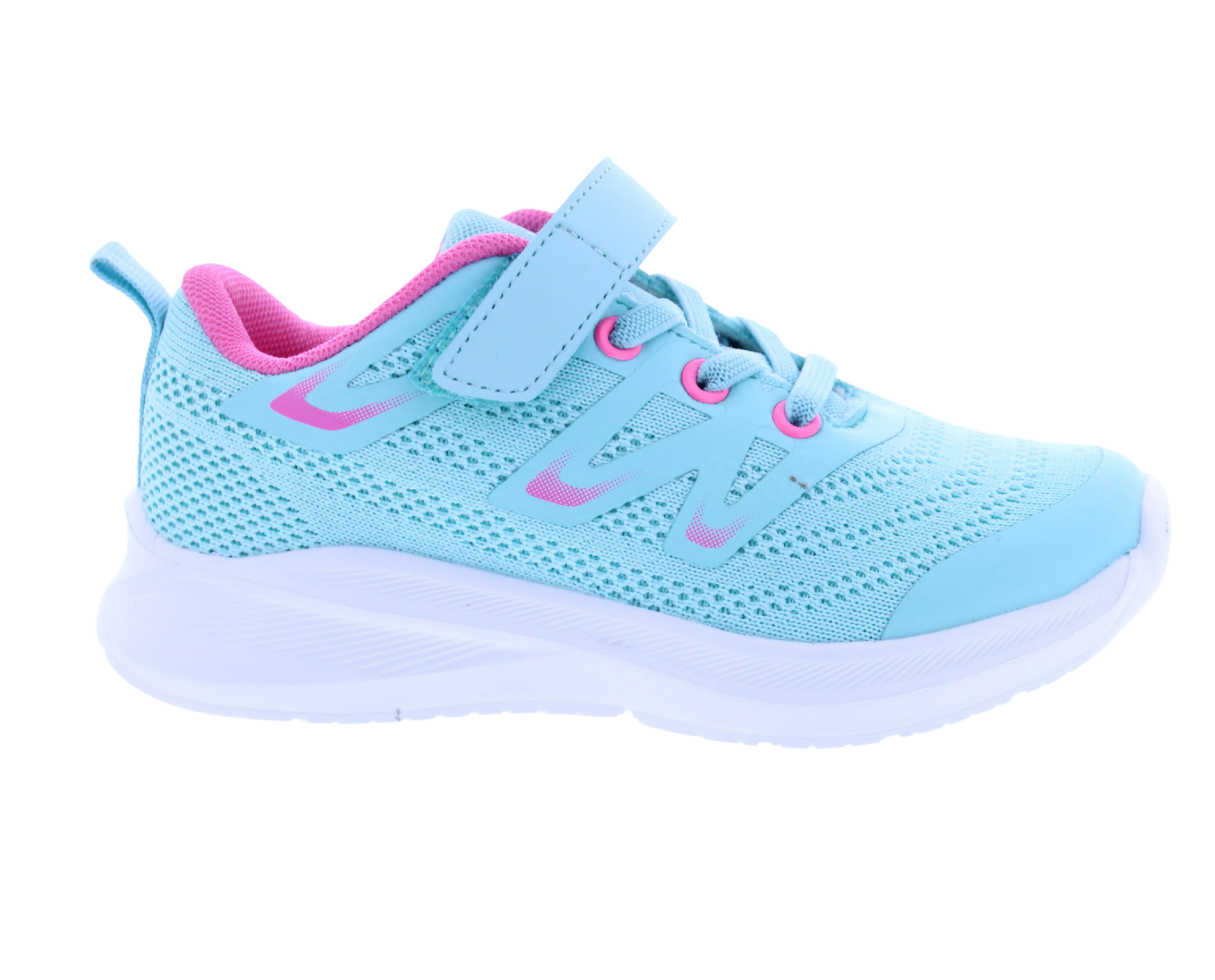 Light blue and pink children's sneaker on a white background