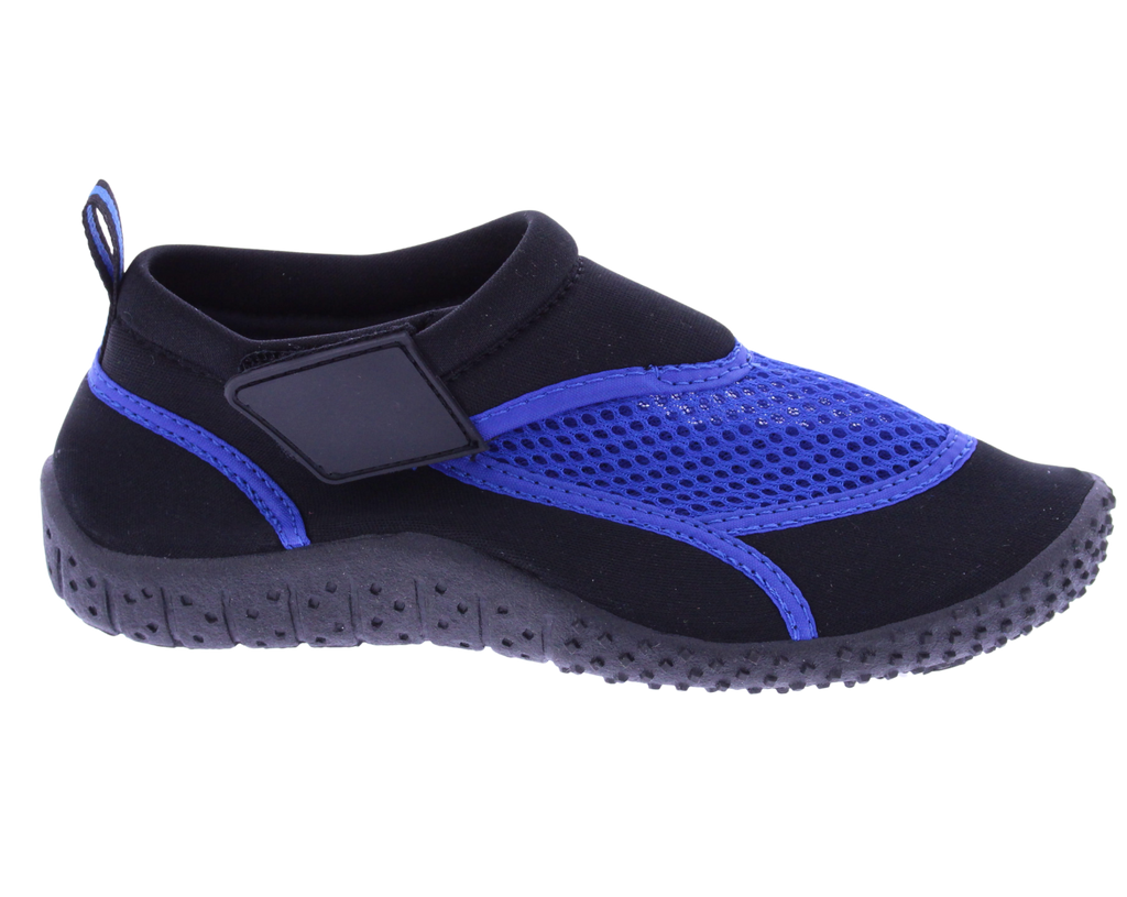 Black and blue water shoe on a white background