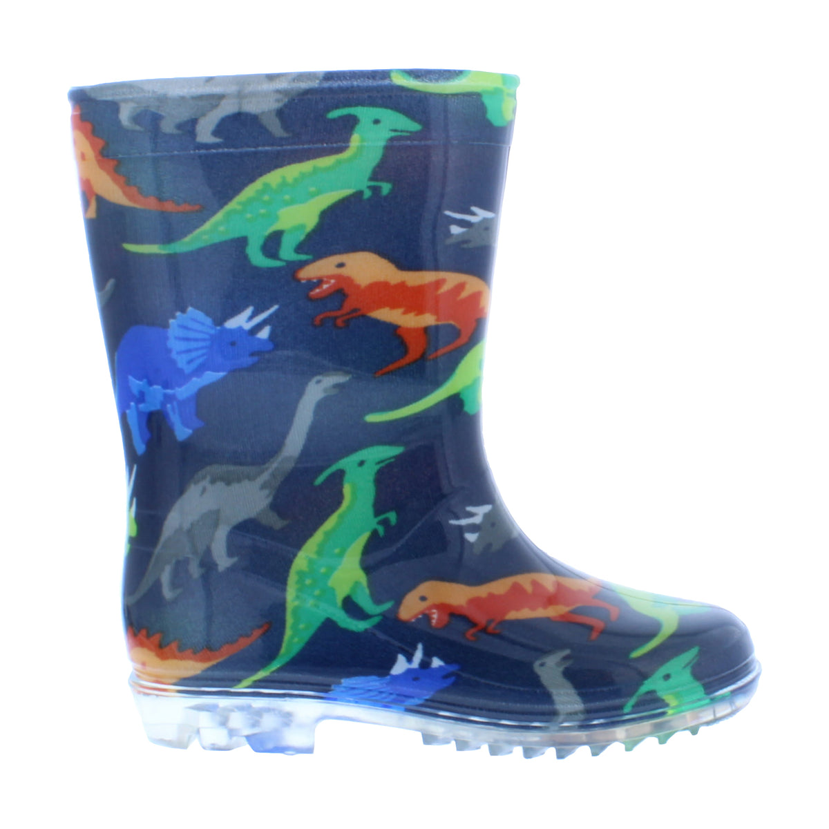 Botas de agua de color azul con estampado de dinosaurios
